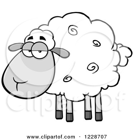 Clipart of an Annoyed Grayscale Sheep - Royalty Free Vector Illustration by Hit Toon