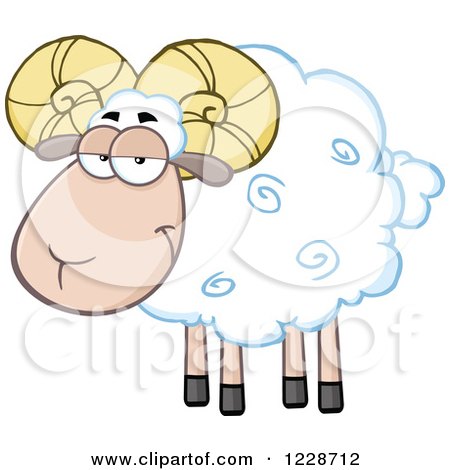 Clipart of a White Ram Sheep - Royalty Free Vector Illustration by Hit Toon