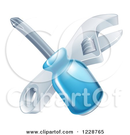 Clipart of a Crossed Screwdriver and Spanner Wrench - Royalty Free Vector Illustration by AtStockIllustration