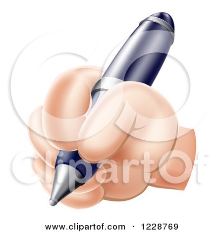Clipart of a Caucasian Hand Writing with a Pen - Royalty Free Vector Illustration by AtStockIllustration
