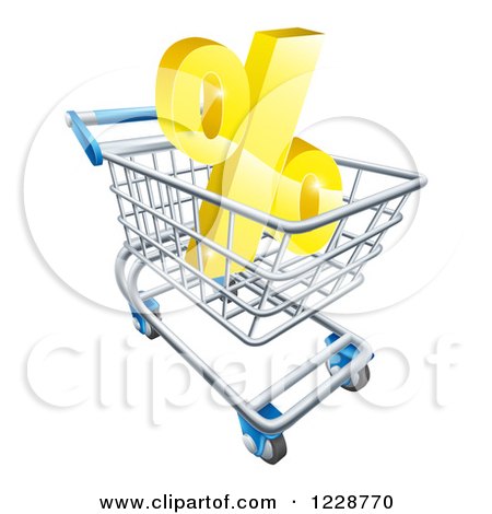 Clipart of a 3d Golden Interest Rate Percent Symbol in a Shopping Cart - Royalty Free Vector Illustration by AtStockIllustration
