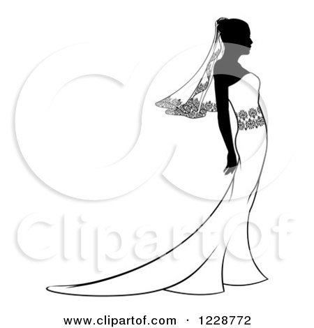 Clipart of a Black and White Bride in Profile - Royalty Free Vector Illustration by AtStockIllustration