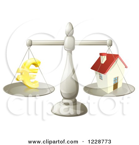 Clipart of a Scale Comparing Euros and a House - Royalty Free Vector Illustration by AtStockIllustration