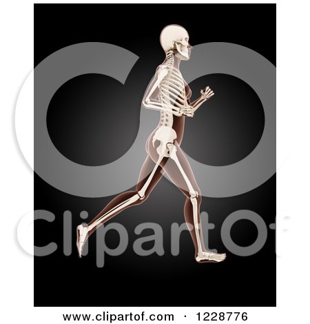 Clipart of a 3d Running Medical Female Model with Visible Skeleton - Royalty Free Illustration by KJ Pargeter