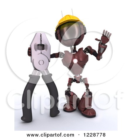 Clipart of a 3d Red Android Construction Robot with Flat Nose Pliers - Royalty Free Illustration by KJ Pargeter