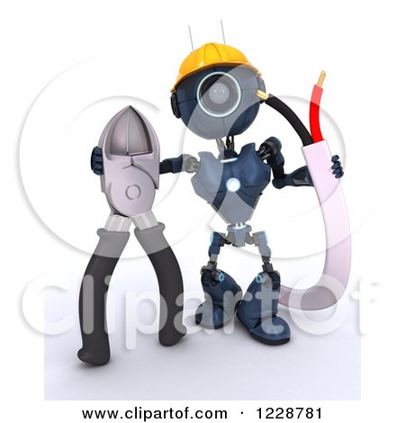 Clipart of a 3d Blue Android Construction Robot with Wire Cutters - Royalty Free Illustration by KJ Pargeter