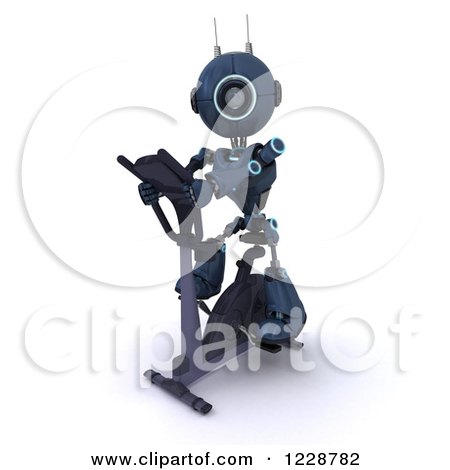 Clipart of a 3d Android Robot Exercising on a Gym Bike - Royalty Free Illustration by KJ Pargeter