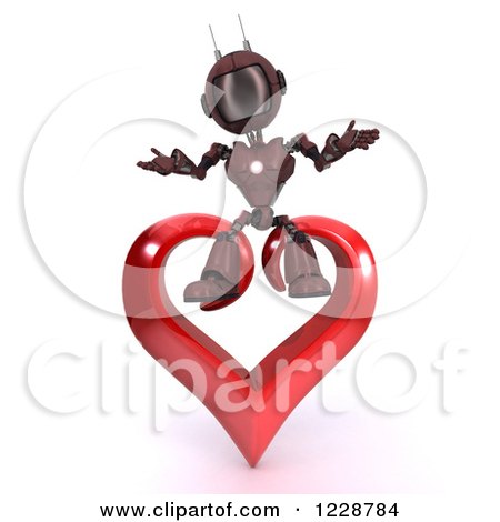 Clipart of a 3d Red Android Robot Sitting on a Valentine Heart - Royalty Free Illustration by KJ Pargeter