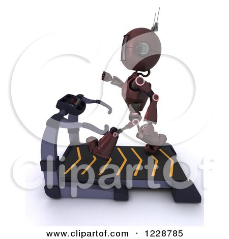 Clipart of a 3d Red Android Robot Exercising on a Treadmill - Royalty Free Illustration by KJ Pargeter