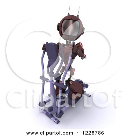 Clipart of a 3d Android Robot Exercising on a Cross Trainer - Royalty Free Illustration by KJ Pargeter