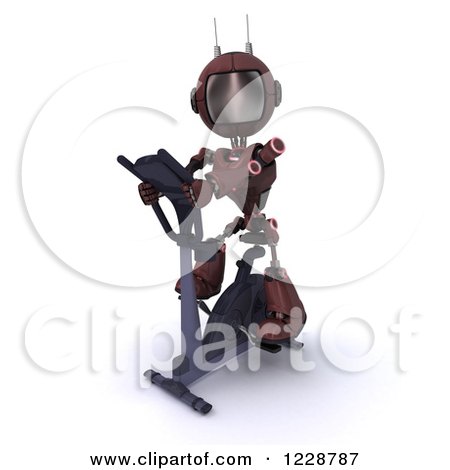 Clipart of a 3d Red Android Robot Exercising on a Gym Bike - Royalty Free Illustration by KJ Pargeter