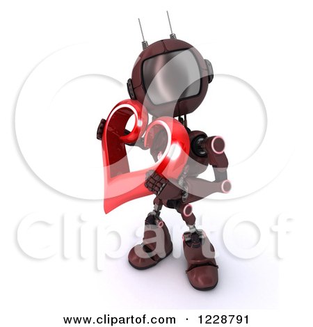Clipart of a 3d Red Android Robot Holding a Valentine Heart - Royalty Free Illustration by KJ Pargeter