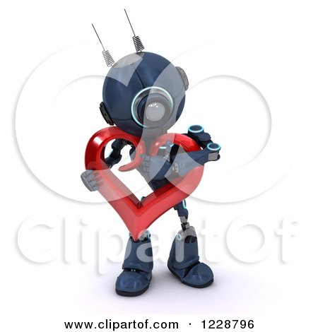 Clipart of a 3d Android Robot Hugging a Valentine Heart - Royalty Free Illustration by KJ Pargeter