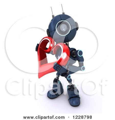 Clipart of a 3d Android Robot Holding a Valentine Heart - Royalty Free Illustration by KJ Pargeter