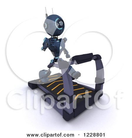 Clipart of a 3d Android Robot Exercising on a Treadmill - Royalty Free Illustration by KJ Pargeter