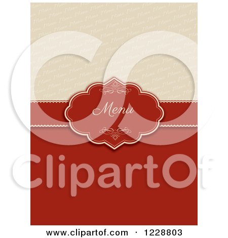 Clipart of a Vintage Menu Cover in Red and Cream - Royalty Free Vector Illustration by KJ Pargeter