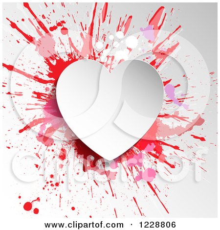 Clipart of a Valentine Heart over Paint Splatters on Gray - Royalty Free Vector Illustration by KJ Pargeter