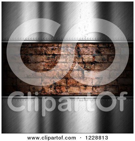 Clipart of a 3d Brushed Metal and Old Brick Background - Royalty Free Illustration by KJ Pargeter
