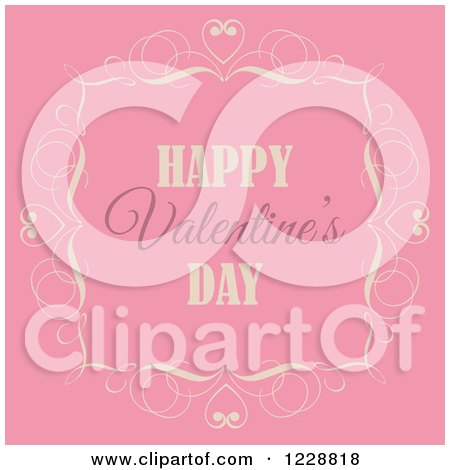 Clipart of a Retro Happy Valentines Day Greeting in a Frame over Pink - Royalty Free Vector Illustration by KJ Pargeter