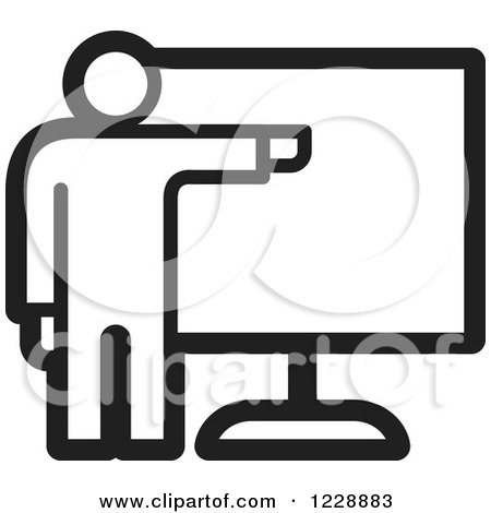 Clipart of a Black and White Man Giving a Presentation Icon - Royalty Free Vector Illustration by Lal Perera