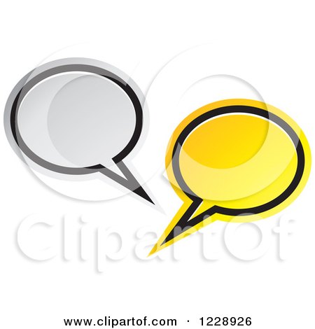 Clipart of a Silver and Yellow Speech Bubble Live Chat Icon - Royalty Free Vector Illustration by Lal Perera