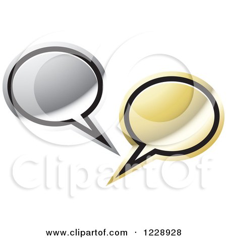 Clipart of a Silver and Gold Speech Bubble Live Chat Icon - Royalty Free Vector Illustration by Lal Perera