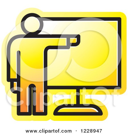 Clipart of a Yellow Man Giving a Presentation Icon - Royalty Free Vector Illustration by Lal Perera