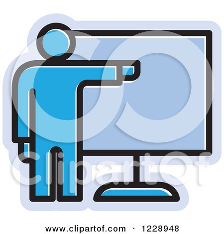 Clipart of a Blue Man Giving a Presentation Icon - Royalty Free Vector Illustration by Lal Perera