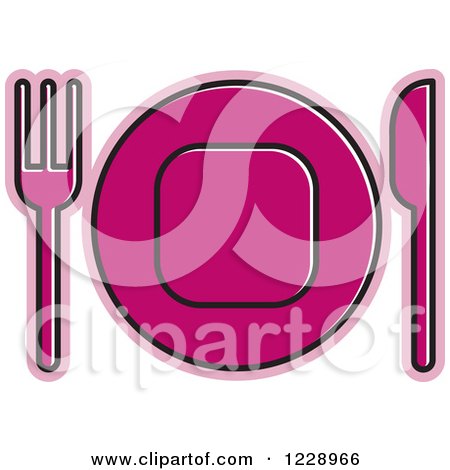 Clipart of a Magenta Plate and Silverware Place Setting Icon - Royalty Free Vector Illustration by Lal Perera