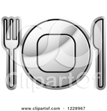 Clipart of a Silver Plate and Silverware Place Setting Icon - Royalty Free Vector Illustration by Lal Perera