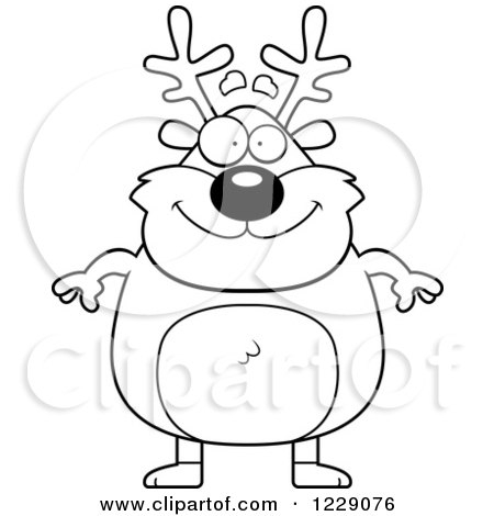 Clipart of a Black and White Happy Chubby Caribou Reindeer - Royalty Free Vector Illustration by Cory Thoman
