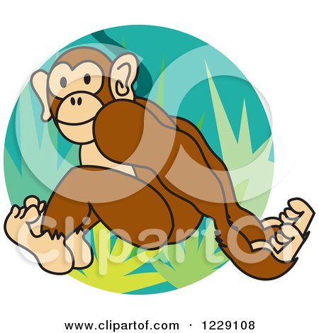 Clipart of a Monkey Leaping over Jungle Plants - Royalty Free Vector Illustration by Andy Nortnik