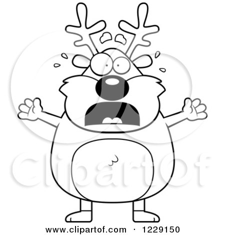 Clipart of a Black and White Scared Chubby Caribou Reindeer - Royalty Free Vector Illustration by Cory Thoman