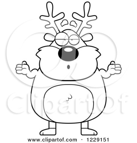 Clipart of a Black and White Careless Chubby Caribou Reindeer Shrugging - Royalty Free Vector Illustration by Cory Thoman
