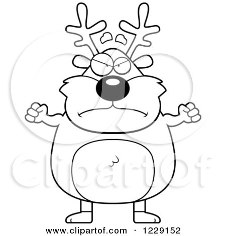 Clipart of a Black and White Mad Chubby Caribou Reindeer - Royalty Free Vector Illustration by Cory Thoman