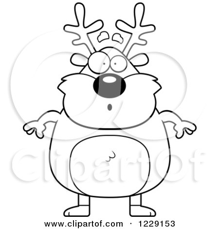 Clipart of a Black and White Surprised Chubby Caribou Reindeer - Royalty Free Vector Illustration by Cory Thoman