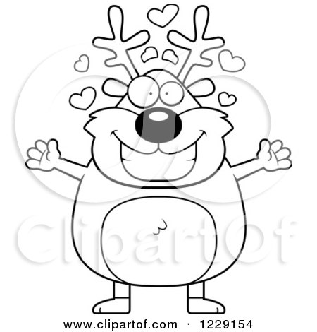 Clipart of a Black and White Loving Chubby Caribou Reindeer Wanting a Hug - Royalty Free Vector Illustration by Cory Thoman
