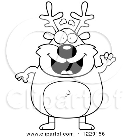 Clipart of a Black and White Friendly Chubby Caribou Reindeer Waving - Royalty Free Vector Illustration by Cory Thoman