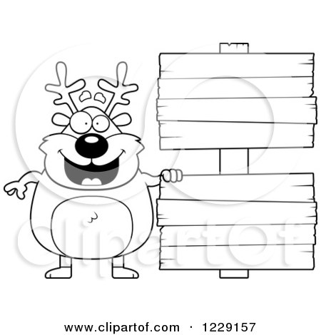 Clipart of a Black and White Chubby Caribou Reindeer with Wooden Signs - Royalty Free Vector Illustration by Cory Thoman