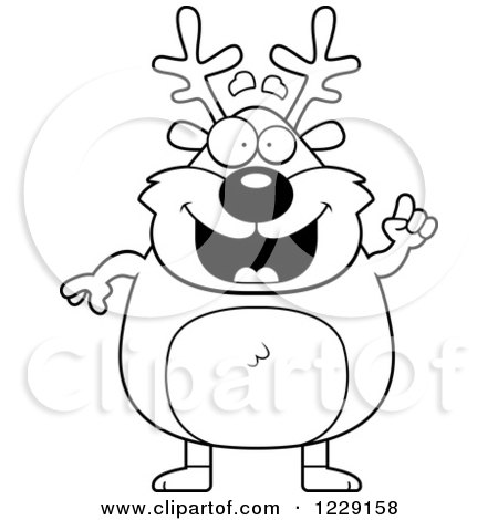 Clipart of a Black and White Smart Chubby Caribou Reindeer with an Idea - Royalty Free Vector Illustration by Cory Thoman