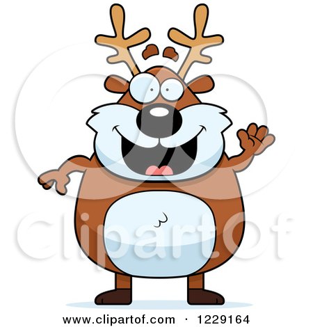 Clipart of a Friendly Chubby Caribou Reindeer Waving - Royalty Free Vector Illustration by Cory Thoman