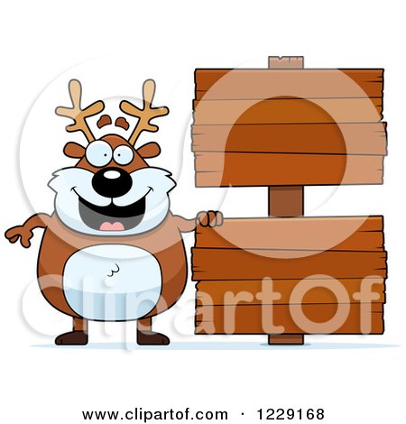 Clipart of a Chubby Caribou Reindeer with Wooden Signs - Royalty Free Vector Illustration by Cory Thoman