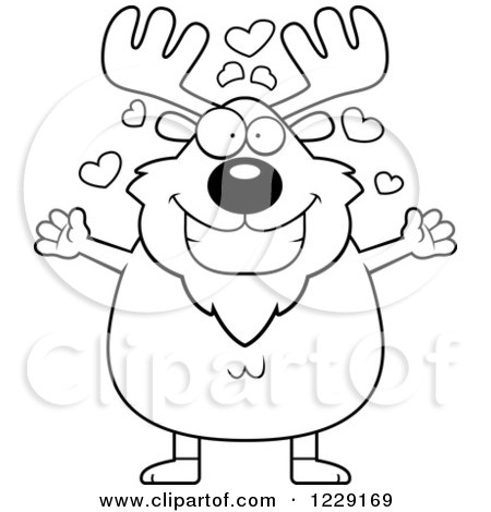Clipart of a Black and White Loving Chubby Moose Wanting a Hug - Royalty Free Vector Illustration by Cory Thoman