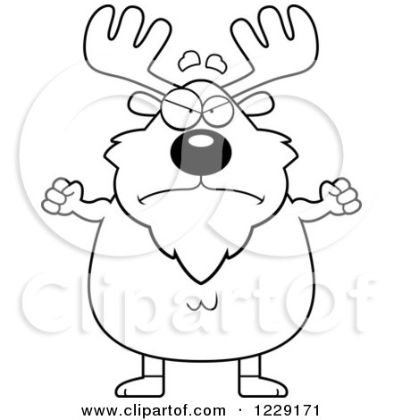 Clipart of a Black and White Mad Chubby Moose with Fisted Hands - Royalty Free Vector Illustration by Cory Thoman