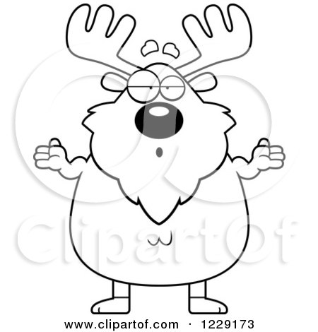 Clipart of a Black and White Careless Shrugging Chubby Moose - Royalty Free Vector Illustration by Cory Thoman