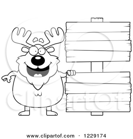 Clipart of a Black and White Chubby Moose with Wooden Signs - Royalty Free Vector Illustration by Cory Thoman