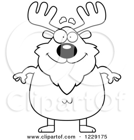 Clipart of a Black and White Happy Chubby Moose - Royalty Free Vector Illustration by Cory Thoman