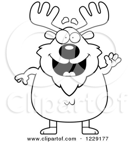 Clipart of a Black and White Friendly Chubby Moose Waving - Royalty Free Vector Illustration by Cory Thoman