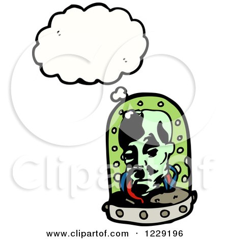 Clipart of a Thinking Alien Head in a Jar - Royalty Free Vector Illustration by lineartestpilot