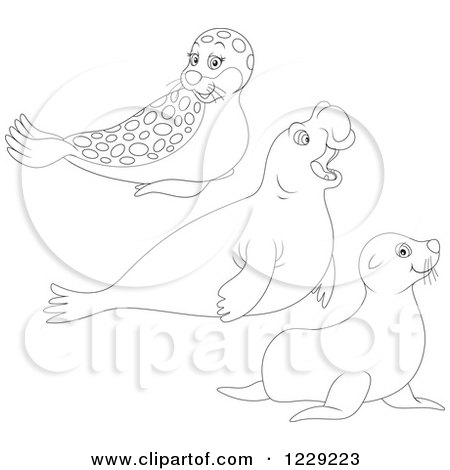 Clipart of Outlined Cute Seals and Sea Lions - Royalty Free Vector Illustration by Alex Bannykh